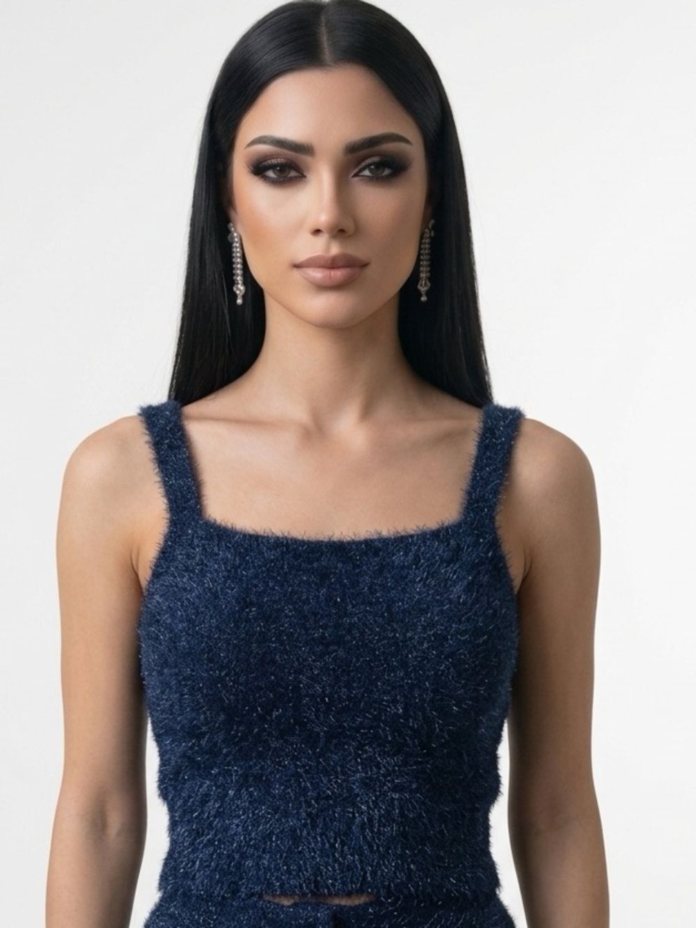 HOUSE OF HARLOW 1960 | Dark Blue Fuzzy Cropped Tank Top Women’s Size X-Large